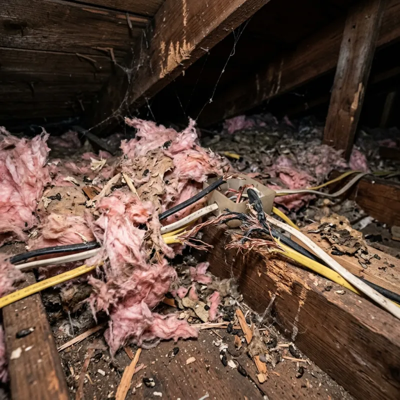Contaminated ceiling insulation being assessed in a Bentleigh East roof space