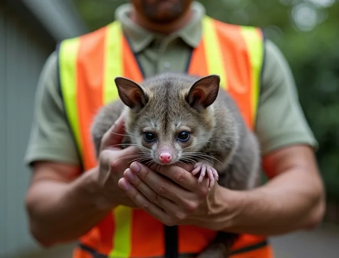 Animal handler safely recovering a deceased possum in Bentleigh East