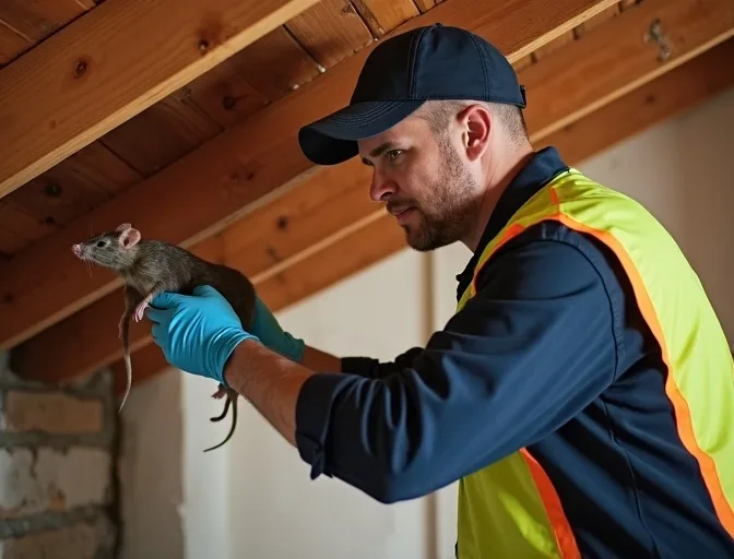 Technician inspecting a roof cavity for a dead rat in Bentleigh East